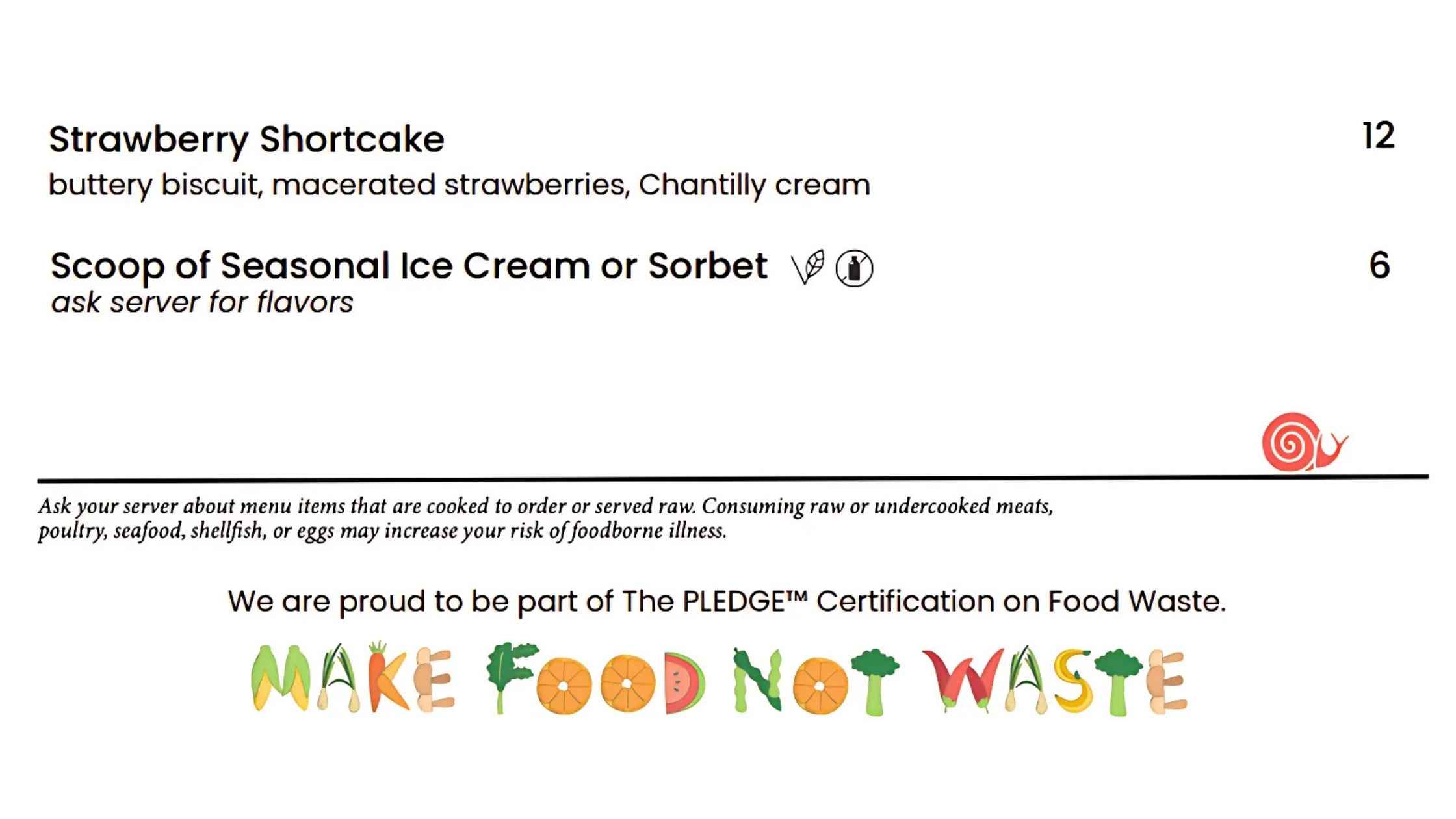 Sylvan Table menu displaying 'We are proud to be part of The PLEDGE' message, showing the restaurant's commitment to food waste reduction and sustainable dining practices.
